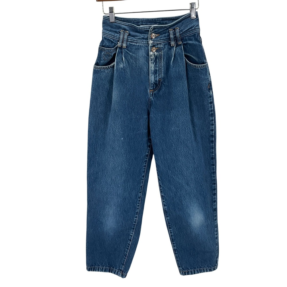 Zara Jeans Womens 4 Blue Denim High Rise Pleated Tapered Mom Classic Boho